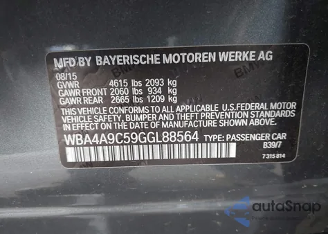 2016 BMW 428I Gran Coupe из США, поврежденный, VIN WBA4A9C59GGL88564